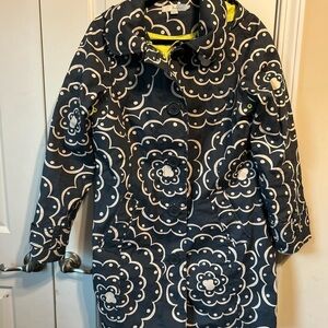 Boden Parka Jacket Size 10R Long Line Blue Detachable Hood Zip And Button